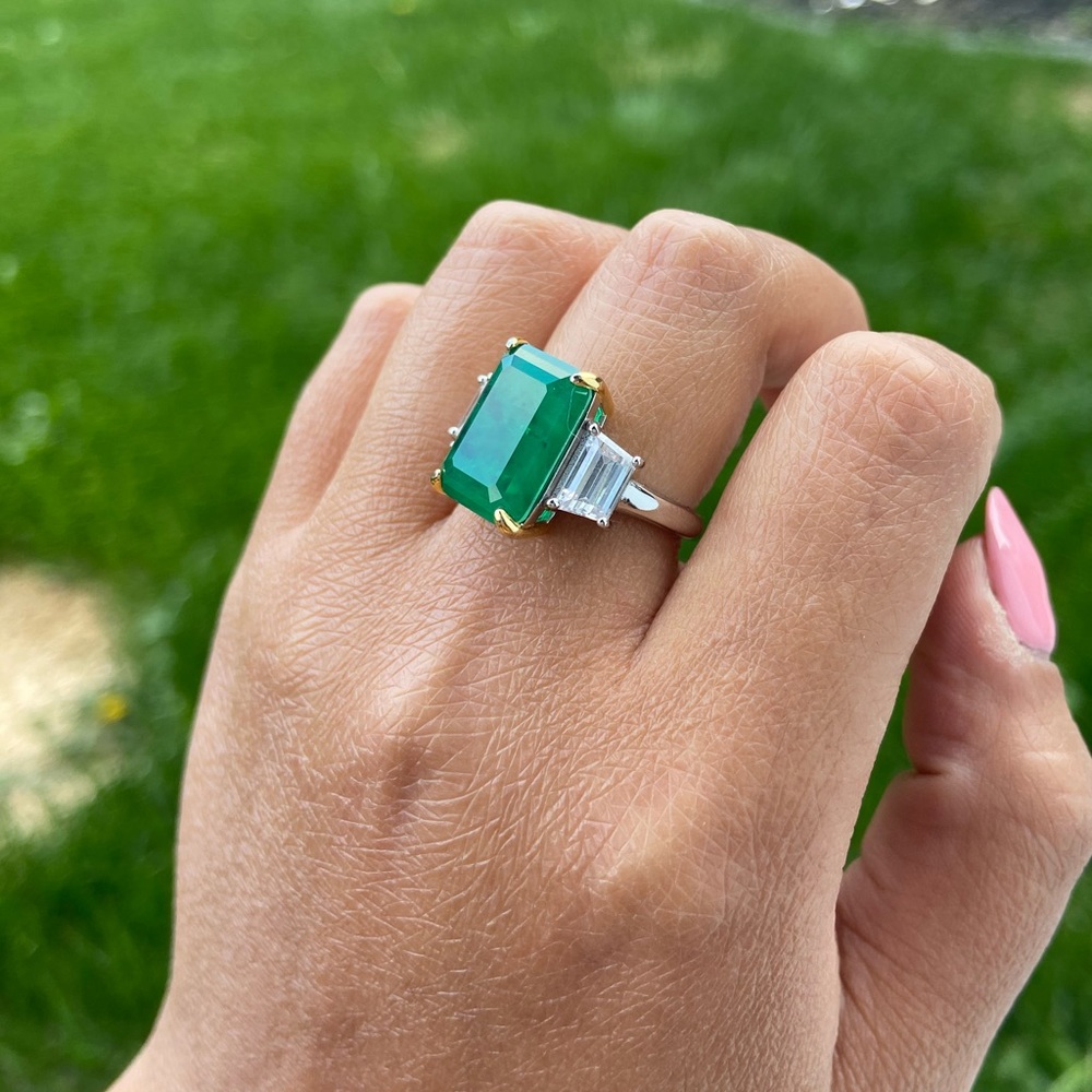 Created emerald sterling silver ring